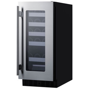 Summit 15 in. Undercounter Wine Cooler with Metal Racks, Single Temperature Zone & 18 Bottle Capacity - Stainless Steel, , hires