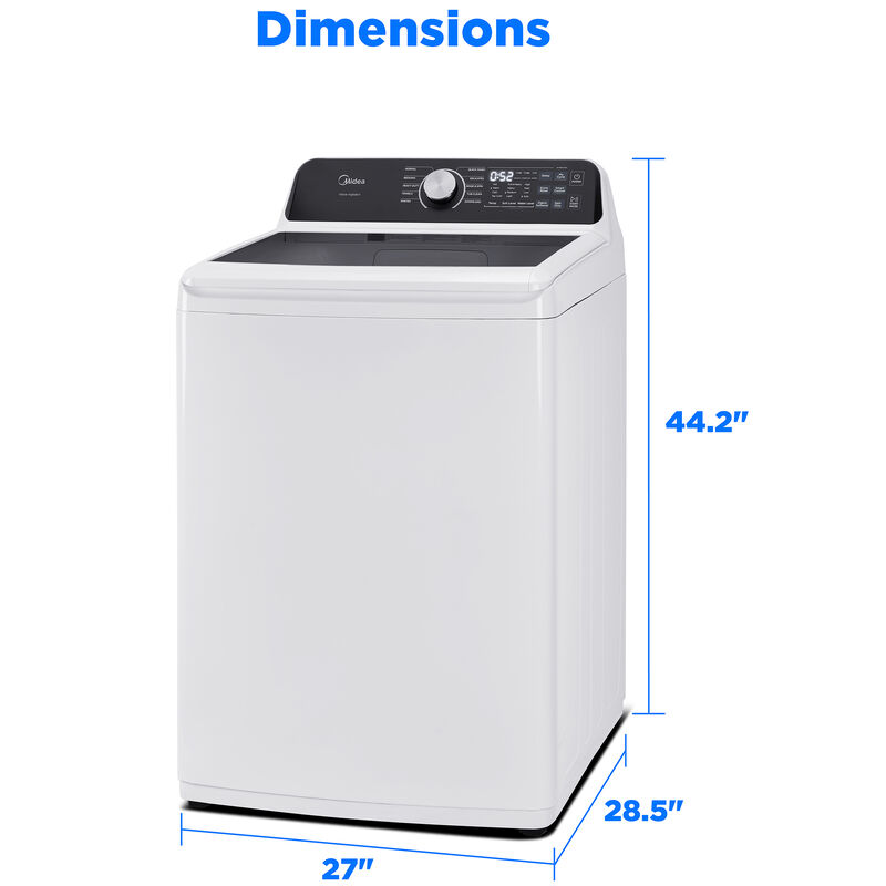 Midea 27 in. 4.5 cu. ft. Smart Top Load Washer - White, , hires