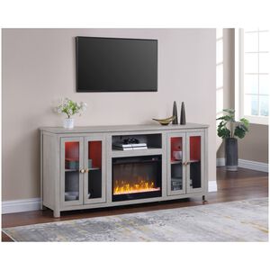 Lilola Ellington 70"W Light Gray Finish Fireplace TV Stand Console with Heater, LED Light, Cabinets, Shelves, , hires