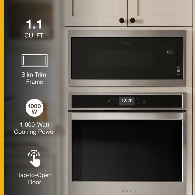Whirlpool 30 in. 1.1 cu. ft. 1000W Low Profile Built-In Microwave - Stainless Steel, , hires