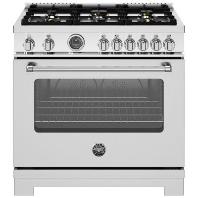 Bertazzoni Master Series 36 in. 5.9 cu. ft. Dual Convection Gas Range with 6 Sealed Burners & Griddle - Stainless Steel | MAS366BCGMXT