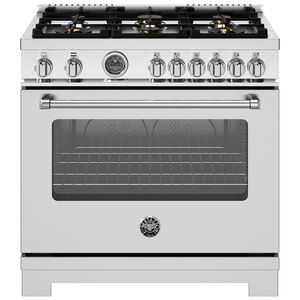 Bertazzoni Master Series 36 in. 5.9 cu. ft. Convection Oven Freestanding Natural Gas Range with 6 Sealed Burners & Griddle - Stainless Steel, , hires