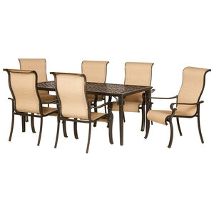 Hanover Brigantine 7-Piece 70" Rectangle Cast Top Dining Set with Sling Back Chairs - Tan