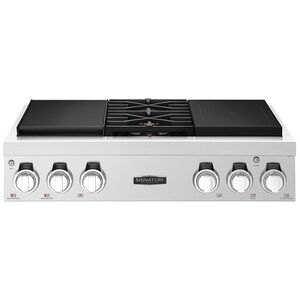 Signature Kitchen Suite 36 in. 4-Burner Smart Dual Fuel Rangetop with Sous Vide, Simmer & Power Burner - Stainless Steel, , hires