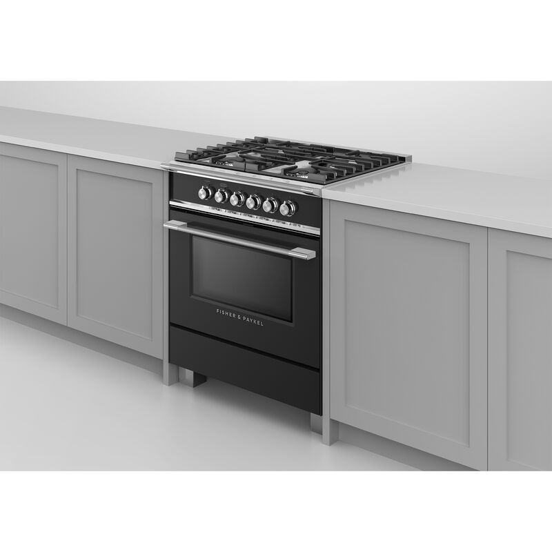Fisher & Paykel Series 7 30 in. 3.5 cu. ft. Standard Convection Gas Range with 4 Sealed Burners - Black, , hires