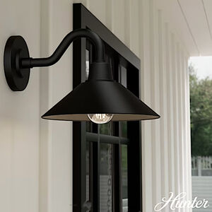 Hunter Skyflow Rustic Modern Metal Cone Outdoor Small Wall Light- Matte Black, , hires