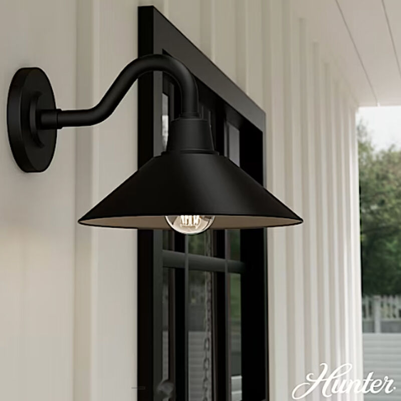 Hunter Skyflow Rustic Modern Metal Cone Outdoor Small Wall Light- Matte Black, , hires