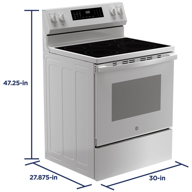 GE 30 in. 5.3 cu. ft. Smart Air Fry Convection Oven Freestanding Electric Range with 5 Radiant Burners - White, White, hires
