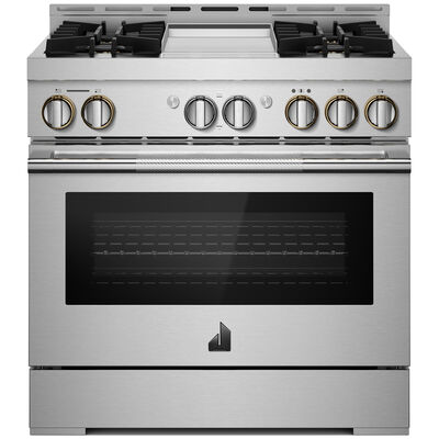 JennAir Rise Series 36 in. 5.1 cu. ft. Smart Convection Oven Freestanding Gas Range with 4 Sealed Burners & Griddle - Stainless Steel | JGRP536HL
