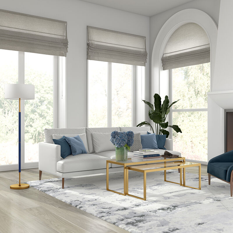 Hudson & Canal Simone Blue and Brass 2-Bulb Floor Lamp, , hires