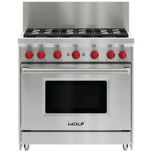 Wolf 36 in. 5.5 cu. ft. Standard Convection Gas Range with 6 Sealed Burners - Stainless Steel, , hires