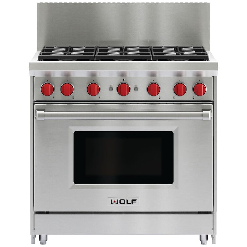 Wolf 36 in. 5.5 cu. ft. Standard Convection Gas Range with 6 Sealed Burners - Stainless Steel, , hires