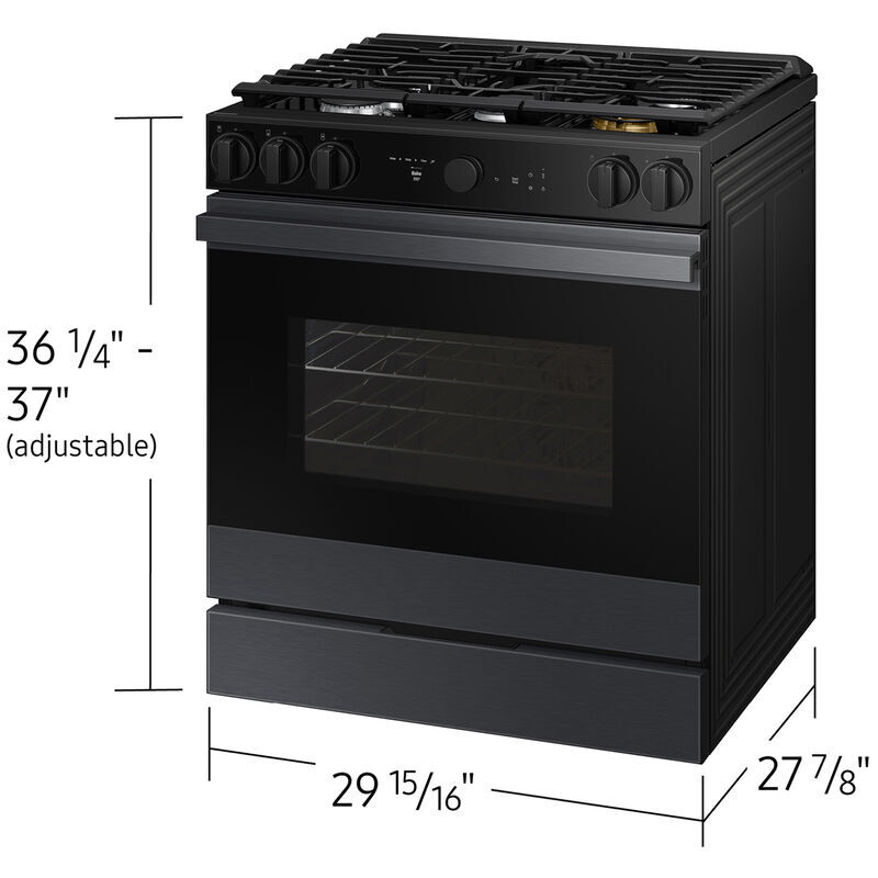 Samsung Bespoke 30 in. 6 cu. ft. Smart Air Fry True European Convection Slide-In Gas Range with 5 Sealed Burners & Griddle - Matte Black Steel, Matte Black Steel, hires