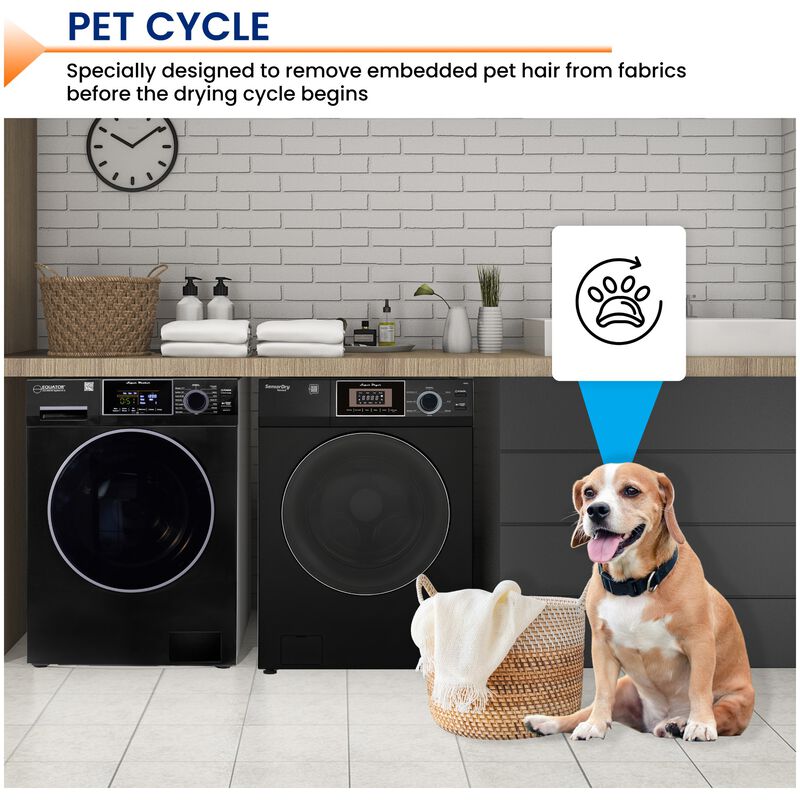 Equator 24 in. 1.62 cu. ft. Electric Front Load Laundry Center with Sensor Dry, Pet & Sanitize Cycle - Black, , hires
