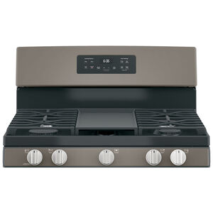 GE 30 in. 5 cu. ft. Gas Range with 5 Sealed Burners & Griddle - Slate, Slate, hires