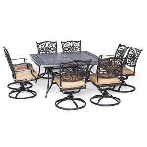 Hanover Traditions 9-Piece 60" Square Cast Top Dining Set with Swivel Rocker Chairs - Tan, , hires