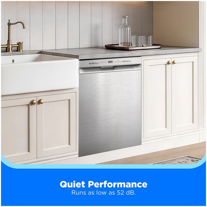 Midea 24 in. Front Control Flush-Mount Dishwasher with 52 dBA Sound level, Auto Open Door & Pocket Handle - Stainless Steel, , hires