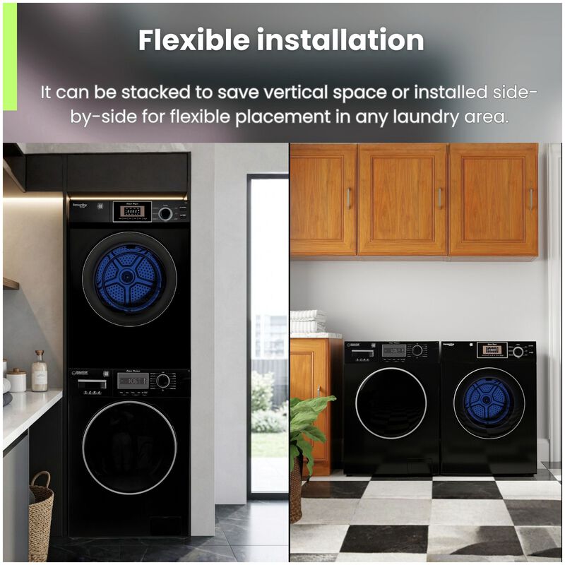 Equator Compact 24 in. 1.57 cu. ft. Electric Front Load Laundry Center with Sensor Dry, Pet & Sanitize Cycle - Black, , hires