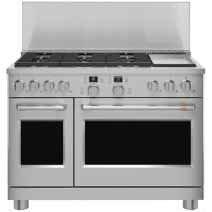 Cafe Commercial-Style 48 in. 8.3 cu. ft. Smart Air Fry Convection Double Oven Freestanding Dual Fuel Range with 6 Sealed Burners & Griddle - Stainless Steel, Stainless Steel, hires