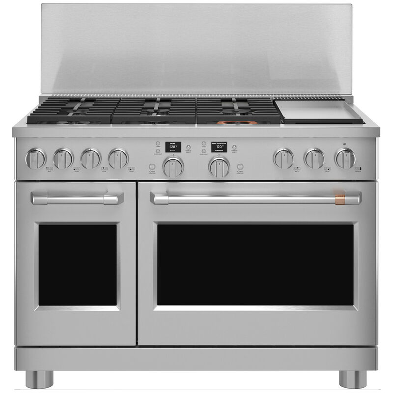 Cafe Commercial-Style 48 in. 8.3 cu. ft. Smart Air Fry Convection Double  Oven Freestanding Dual Fuel Range with 6 Sealed Burners & Griddle -  Stainless Steel | P.C. Richard & Son