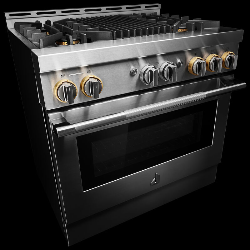 JennAir Rise Series 36 in. 5.1 cu. ft. Smart True European Convection Gas Range with 4 Sealed Burners & Grill - Stainless Steel, , hires