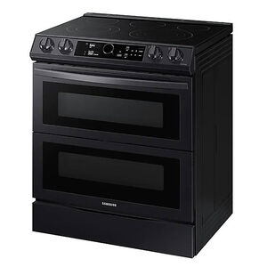 Samsung 30 in. 6.3 cu. ft. Smart Air Fry Convection Double Oven Slide-In Electric Range with 5 Smoothtop Burners - Black with Stainless Steel, Black with Stainless Steel, hires
