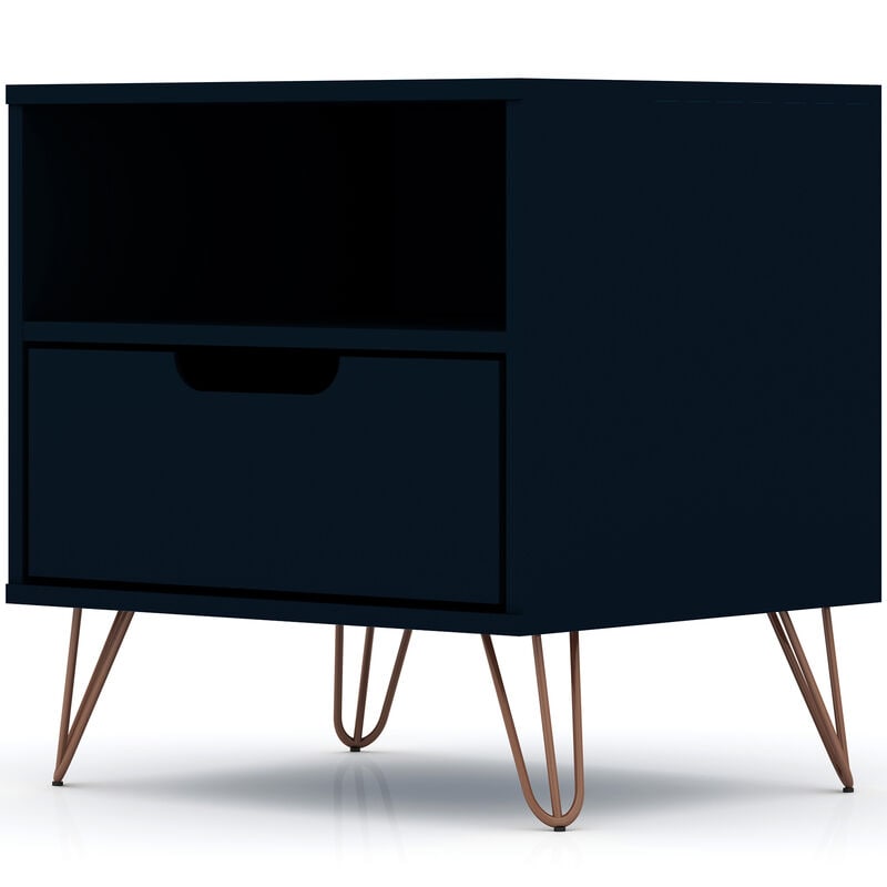 Manhattan Comfort Rockefeller Mid-Century Modern 1-Drawer Nightstand Tatiana Midnight Blue, Midnight Blue, hires