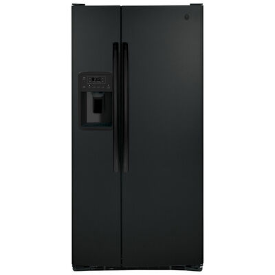 GE 33 in. 23.0 cu. ft. Side-by-Side Refrigerator with External Ice & Water Dispenser - Black | GSS23GGPBB