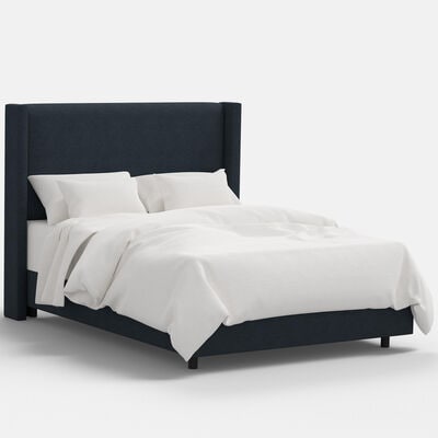 Skyline Furniture Linen Fabric Upholstered Full Size Wingback Bed - Navy | 501BEDLNNNV