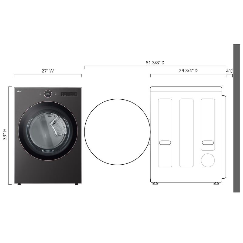 LG 27 in. 7.4 cu. ft. Smart Stackable Gas Dryer with AI Sensor Dry, TurboSteam, Sanitize & Steam Cycle - Black, Black, hires