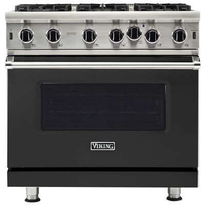 Viking 5 Series 36 in. 5.1 cu. ft. Convection Oven Freestanding Natural Gas Range with 6 Open Burners - Cast Black | VGIC53626BCS