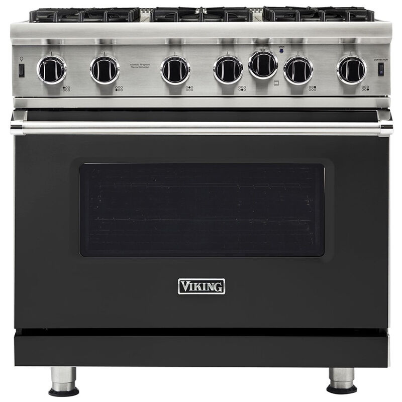 Viking 5 Series 36 in. 5.1 cu. ft. Standard Convection Gas Range with Open Burners - Cast Black, , hires