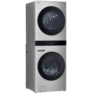 LG 27 in. 5.0 cu. ft. Smart Electric Front Load WashTower with AI Sensor Dry, TurboSteam, Allergiene Cycle, ezDispense, AI DD 2.0 Advanced Washing, Sensor Dry, Sanitize & Steam Cycle - Noble Steel, Noble Steel, hires