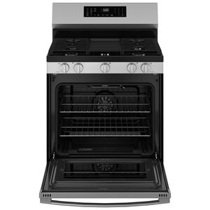 GE 30 in. 5.3 cu. ft. Smart Air Fry Standard Convection Gas Range with 5 Sealed Burners & Griddle - Stainless Steel, Stainless Steel, hires