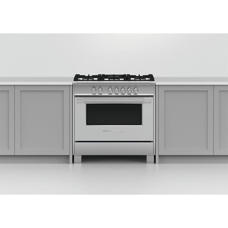 Fisher & Paykel 36 in. 4.9 cu. ft. Convection Oven Freestanding Gas Range with 5 Sealed Burners - Stainless Steel, , hires