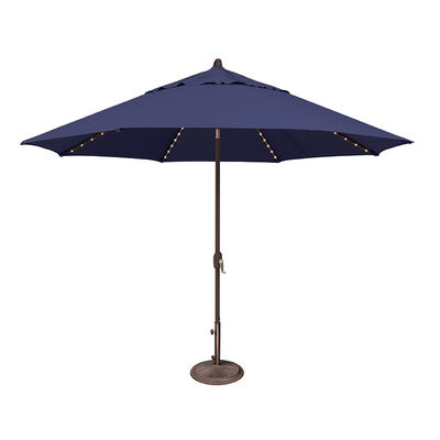 SimplyShade Lanai Pro 11' Octagon Auto Tilt Market Umbrella in Solefin Fabric with Built-In StarLights - Blue Sky | SSUM81SL2406
