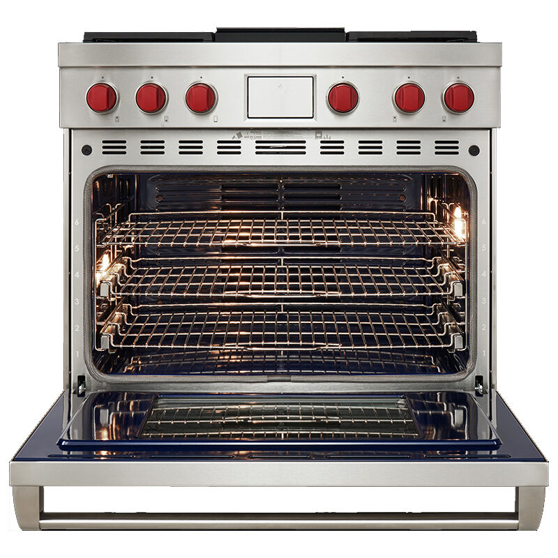 Wolf 36 in. 6.3 cu. ft. Smart Dual Convection Dual Fuel Range with 4 Sealed Burners & Griddle - Stainless Steel, , hires