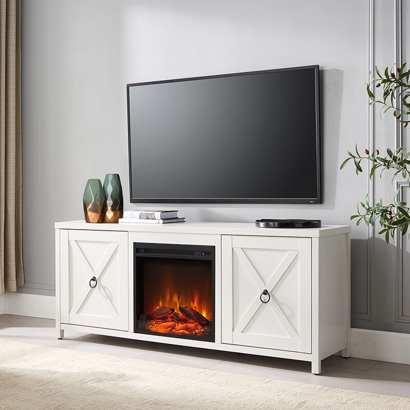 Hudson & Canal Granger 58" TV Stand with Log Fireplace Insert - Matte White, , hires