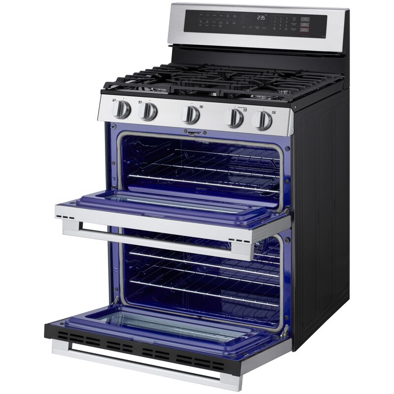 LG 30 in. 6.9 cu. ft. Smart Air-Fry True European Convection Double Oven Slide-In Gas Range with 5 Sealed Burners - Stainless Steel, , hires