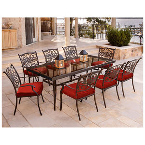 Hanover Traditions 9-Piece Dining Set in Red with an 84 x 41 In. Glass-Top Dining Table, , hires