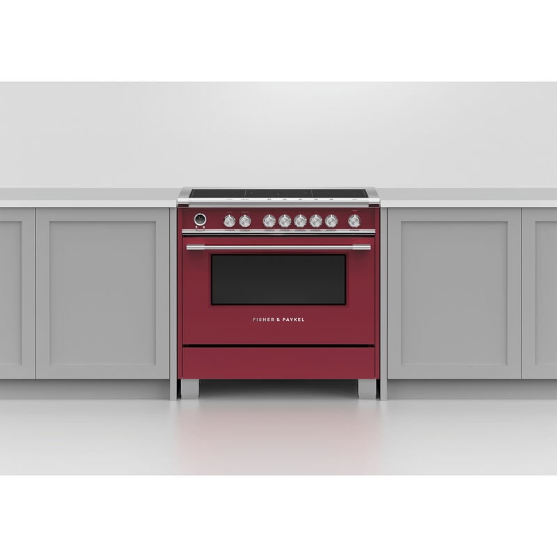 Fisher & Paykel Series 9 Classic 36 in. 4.9 cu. ft. True European Convection Electric Range with 5 Induction Burners - Red, , hires