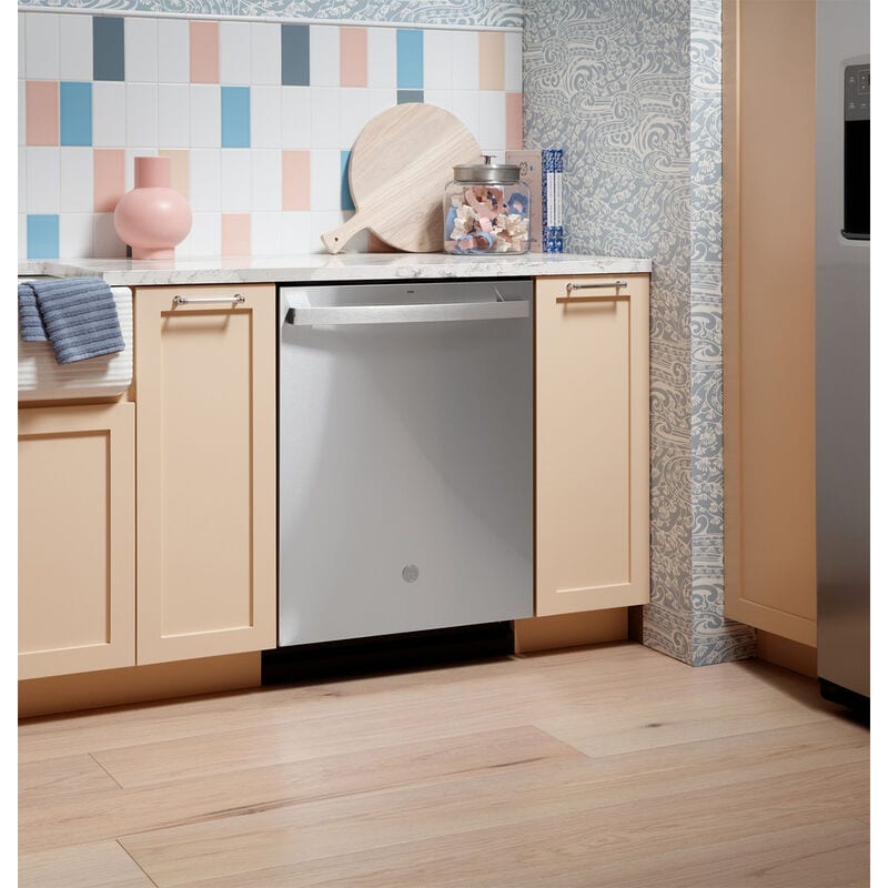 GE 24 in. Top Control Flush-Mount Dishwasher with 47 dBa Sound Level, 3rd-Rack & Dry Boost - Fingerprint Resistant Stainless, Fingerprint Resistant Stainless, hires