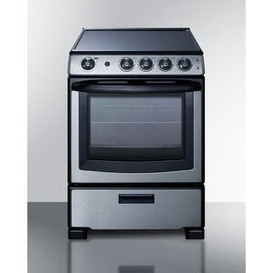 Summit White Pearl Series 24 in. 2.9 cu. ft. Slide-In Electric Range with Smoothtop Burners - Stainless Steel, , hires