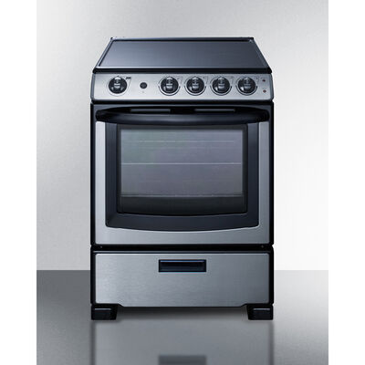 Summit White Pearl Series 24 in. 2.9 cu. ft. Oven Slide-In Electric Range with 4 Smoothtop Burners - Stainless Steel | REX2451SSRT