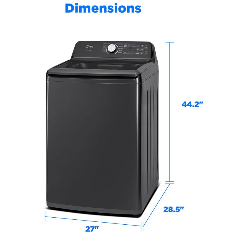 Midea 27 in. 4.4 cu. ft. Smart Top Load Washer with Power Wave 360 Agitator - Metallic Gray, Metallic Gray, hires