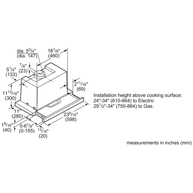Bosch 500 Series 24 in. Convertible Slide-Out Style Range Hood with 400 CFM, 4 Fan Speeds & 2 LED Lights - Stainless Steel, , hires
