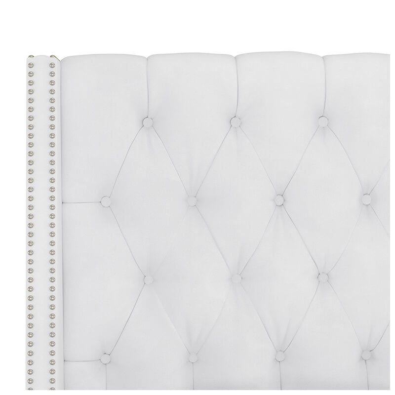 Skyline California King Nail Button Tufted Wingback Bed in Velvet - White, White, hires