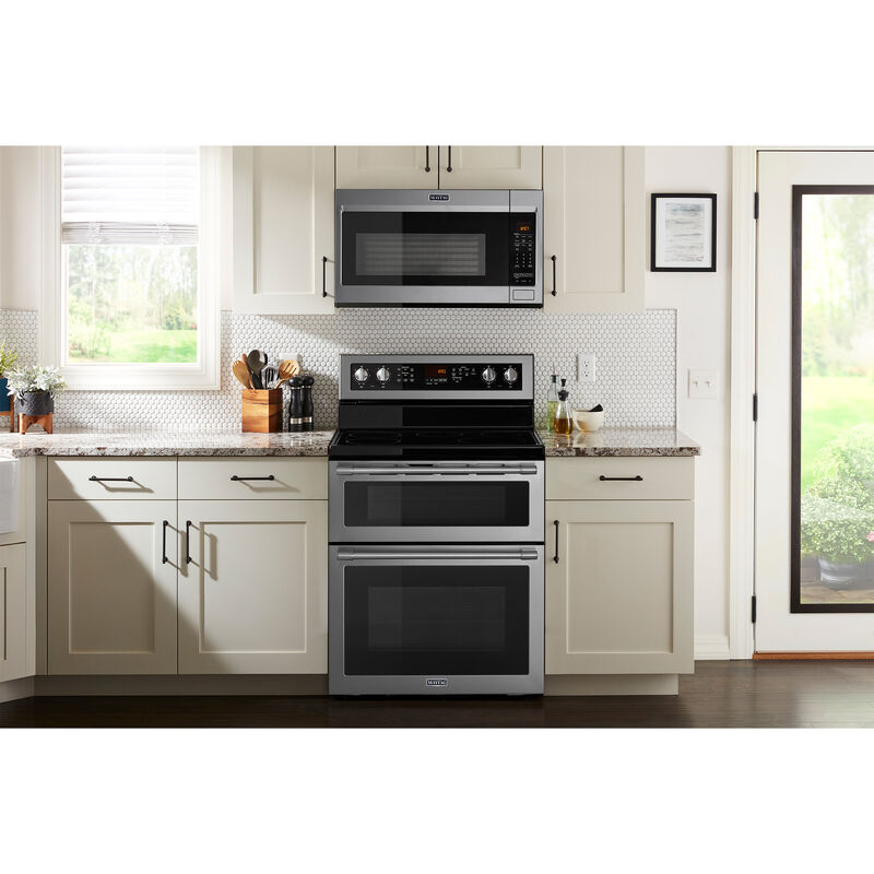Maytag 30 in. 6.7 cu. ft. True European Convection Double Oven Electric Range with Radiant Burners - Fingerprint Resistant Stainless, , hires