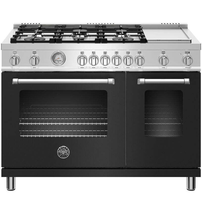 Bertazzoni Master Series 48inch Freestanding Gas Range with 6 Sealed  Burners, Griddle & 4.7 Cu. Ft. Double Oven - Matte Black