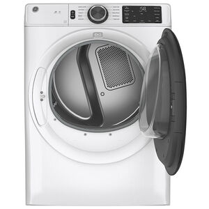 GE 28 in. 7.8 cu. ft. Smart Stackable Gas Dryer with Sanitize Cycle & Sensor Dry - White, White, hires